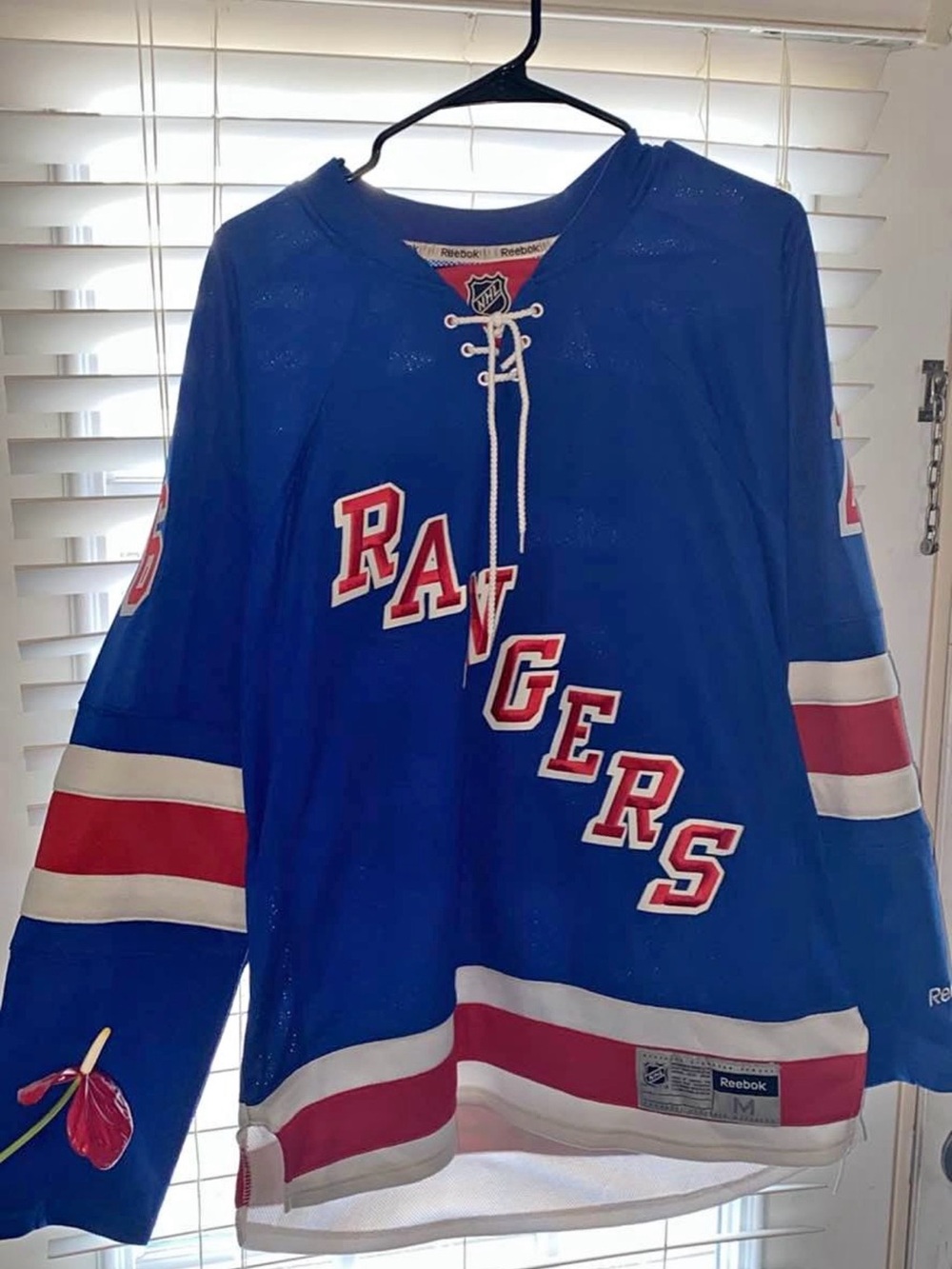 Reebok Blue New York Rangers Lace-Up Hockey Jersey with Red & White Trim